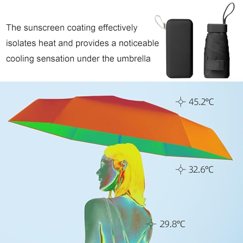 Windproof Mini Travel Umbrella with UPF50+ Protection, 6 Ribs, Compact Folding, Portable UV Protection, Includes Storage Box