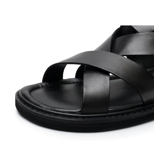 Men's Leather Sandals With Hook And Loop Summer Open Toe Dress Sandals Comfortable Beach Slippers2