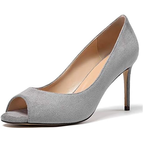 Mettesally Women's Slip on Pumps 8CM High Heel Office Shoes Grey suede UK5 Cover