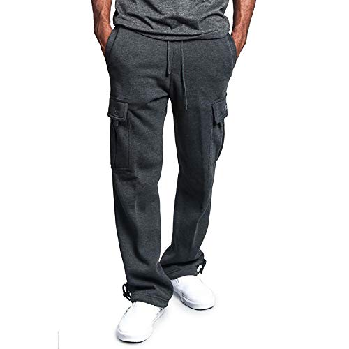 XXBR Men's Heavyweight Cargo Fleece Sweatpants, Stretch Elastic Waist Jogger Pants Drawstring Workout Sports Trousers Fluffy Fuzzy Washed Denim Plush Fleece Quick Dry Breathable Drop Crotch Harem