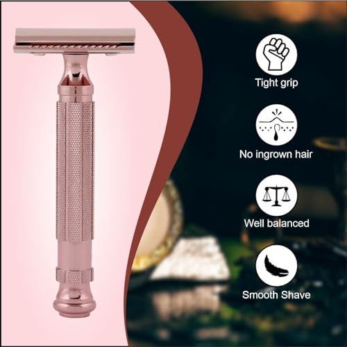 Image of Pearl Shaving Double Edge Safety Razor L-55 (Blush wine) made with Brass Metal - Premium Shaving Razor | Classic & Traditional Shaving kit for men| Complimentary Blade Refills | Rakshabandhan Gift Option