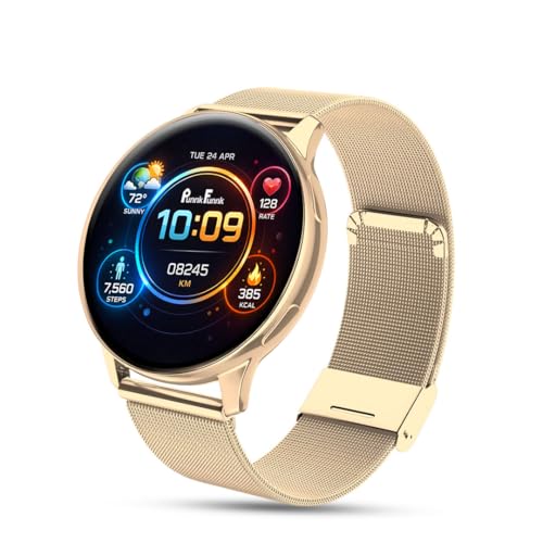 Image of PunnkFunnk Active 5 Smart Watch with 1.3 inch AMOLED HD Display | Bluetooth Calling, AI Voice Assistant, 100+ Sports Modes, Heart Rate & SPO₂ Tracking, IP68 Waterproof for Men & Women- (Millanese Gold)