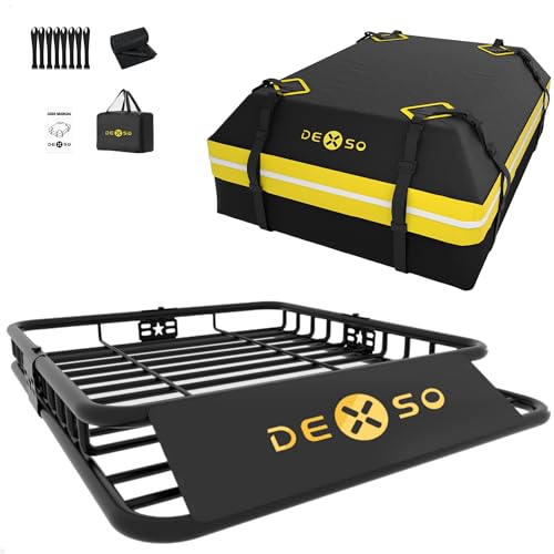 51' x 36' Universal Roof Rack Basket, 200 Lbs Capacity Rooftop Cargo Carrier Basket with 15 Cubic...