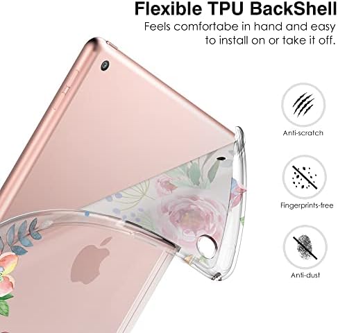 MoKo Case For New iPad 9th/8th/7th Gen Case (2021/2020/2019), Soft TPU Translucent Frosted Back Cover Slim Shell Protective Case with Stand for iPad 10.2 inch,Auto Wake/Sleep,Fragrant Flowers