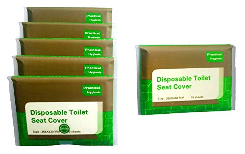 Toilet Seat Paper Covers Disposable Portable 5 Packs (50-Count) + 1 Free Pack (10-Count) Sanitary Toilet Seat Cover for Adult Kids Biodegradable Travel Accessories for Public Restrooms Airplane