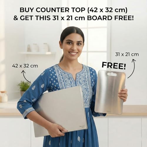 Image of Stainless Steel Countertop Chopping Board 42 x 32 cm | Free 31 x 21 cm Rectangular Chopping Board with Rubber Skid & Straw | Pack of 2