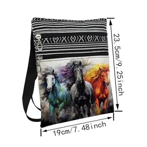 Painting Horse Messenger Bag Small Ethnic Pattern Printed Adjustable Strap Crossbody Zipper Pouch Painting Horse Phone Organizer Wallet Cute Shoulder Handbag for Women - Image 3