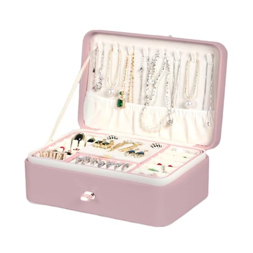 Holdes Joyero para mujer, estuche de joyería de poliuretano, moderno de 2 capas, estuche de viaje como regalo de cumpleaños y comienzo de la escuela