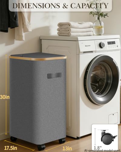 Image of Laundry Hamper with Wheels, 110L Large Clothes Hamper with Removable Inner Bag, Collapsible Dirty Clothes Basket for Dorm, Rolling Dirty Clothes Basket for, Bedroom, Bathroom, Laundry Room