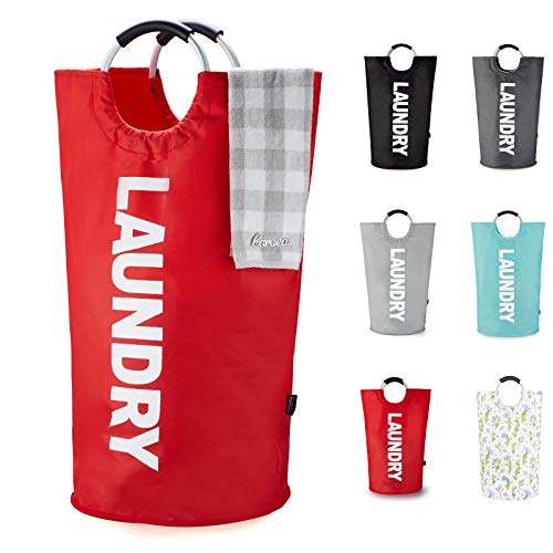 Caroeas 125L Laundry Basket,Large Laundry Hamper, Laundry Bag with Padded Handles, Clothes Hamper Stands Up Well, Collapsible Free Standing Easy Storage Washing Bin (Red,125L)
