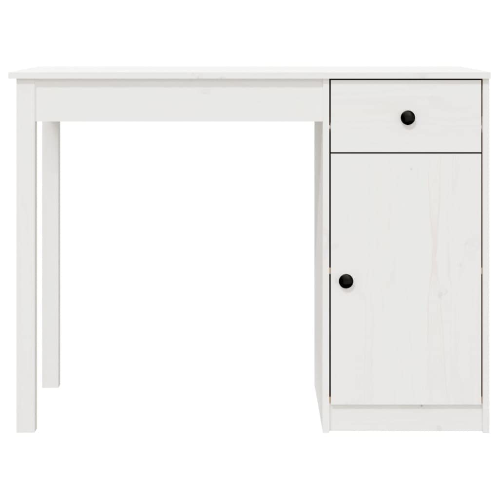 Escritorio blanco 100 x 50 x 75 cm de madera maciza de pino con cajón y armario, amplia superficie de trabajo para ordenador y libros, ideal como mesa de ordenador o mesa de trabajo