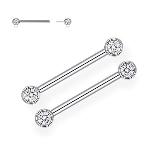 GAGABODY 14G Nipple Piercings Nipple Rings with CZ G23 Titanium Nipple Jewelry Push Back Nipple Ring for Women 14mm Silver Barbell Nipple Rings