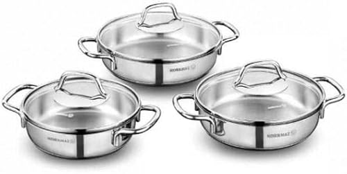 korkmaz Korkmaz A1675 - Juego de sartén para tortilla, 6 piezas, acero inoxidable, cubierta de vidrio, base solar