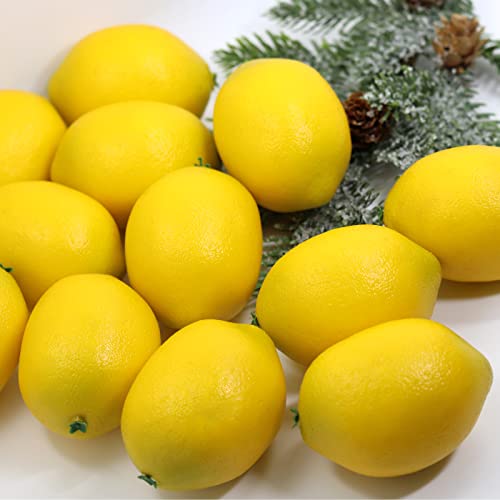 Wscrofts 12Pcs Artificial Lemons - Lifelike Yellow Fake Lemons Faux Fruit For Home Kitchen Table Fruit Bowl Cabinet Party Xmas Decor (3.1" Inch) #TOP2