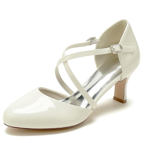 Chaussures de mariée ivoire à petits talons chaton et bride cheville croisée taille 39