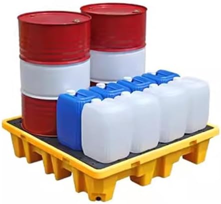 Industrial Spill Containment Pallet, Modular High Capacity Tray for Drum Leak Control, Drainable Safety Platform for Hazardous Liquid Management,25.8x14.2x4.7in