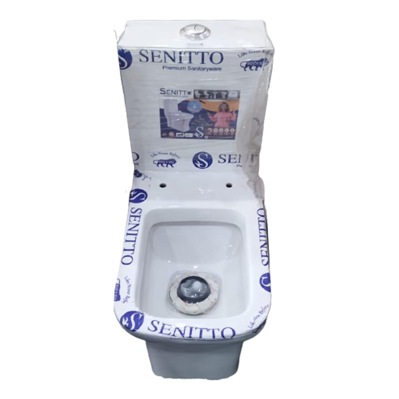Image of Ceramic One Piece Floor Mounted Western Toilet Commode /Water Closet /WC /European Toilet 9 Inch Outlet From Wall, Soft Close Seat Cover Glossy Finish - (White) For Bathrooms