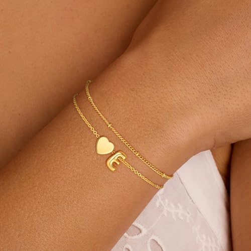 Heart Initial Bracelets for Women Girls - 18K Gold Plated A-Z Initial Bracelet Dainty Gold Bracelets for Women Teen Girl Gifts Trendy Stuff4