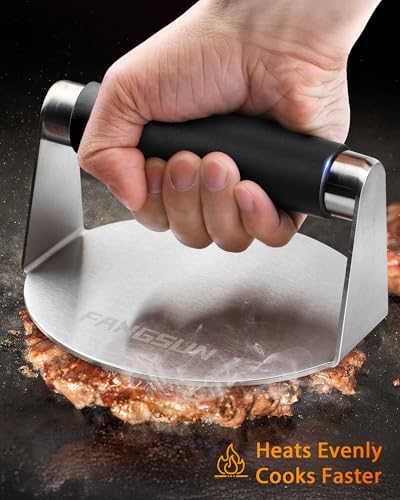Image of FANGSUN Stainless Steel Burger Press, 5.8 Inch Burger Smasher for BBQ