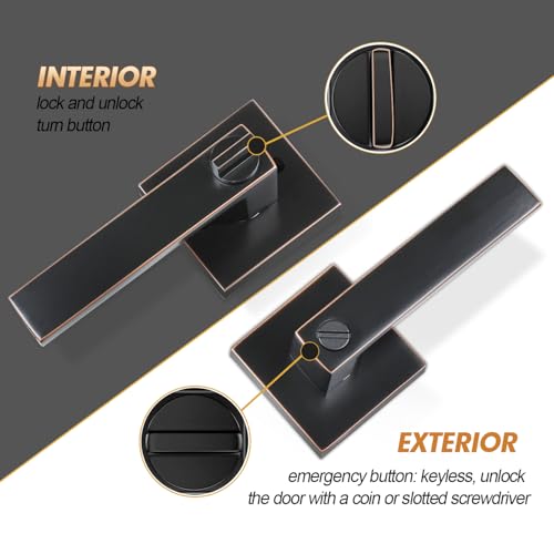 Privacy Door Levers, 5 Pack Oil Rubbed Bronze Door Handles Interior Heavy Duty Bed and Bath Keyless Door Locksets, Reversible for Left Right Handed Doors