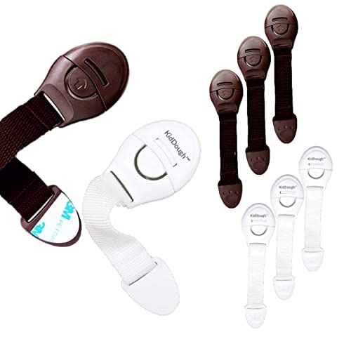 Image of KidDough Furniture Safety Locks for Kids - Pack of 4 White + 4 Brown Locks, Child Safety Locks for Drawers, Cabinets, Fridge, Cupboard Lock, Strong and Adhesive Safety Locks