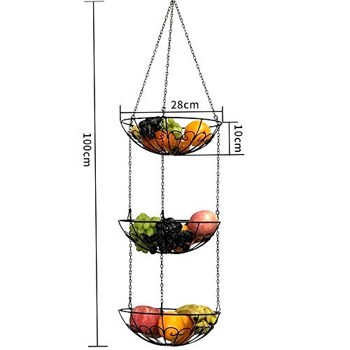 iPstyle 3-Tier Fruit Basket, Vegetable & Produce Storage, Rustic Brown Iron Hanging Kitchen Basket - Thumbnail 7