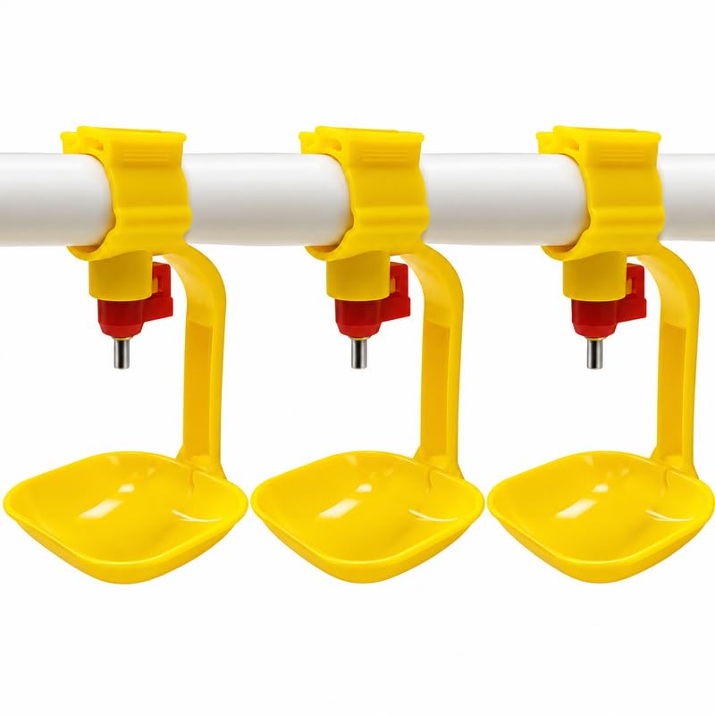 Image of Poultry Chicken Drinking Cups with Nipple Drinker, Automatic Water Feeder for Chicks, Hen, Broiler & Poultry Farm, Pipe Mounted Chicken Waterer, Yellow, Pack of 3