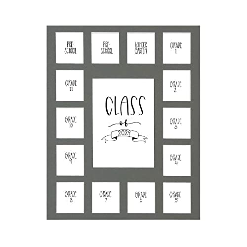 Image of Rustic Red Door Grey Class of 2029 School Years Picture Mat (11' x 14') - 15 Photo Collage Frame Mat for School Pictures - No Frame Included