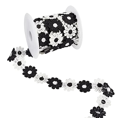 Arricraft Black & White Daisy Decorating Lace Trim Ribbons, 7.5 Yard ×1" Flower Style Polyester Diy Ribbon For Sewing, Craft Decoration #TOP27