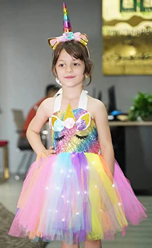 Gigoitly Unicorn Dress For Girls Sequin Unicorn Costume With Led Lights For Halloween Birthday Party Decorations #TOP3