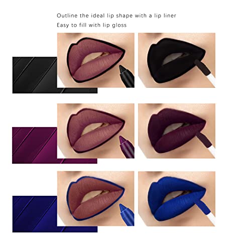 Newbang 3Pcs Dark Black Blue Purple Lipstick And Lipliner,Matte Liquid Lipstick Set,Black Lip Stain Lip Gloss And Lip Liner Waterproof Longlasting Lip Halloween Christmas Makeup #TOP3