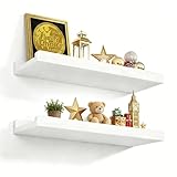 Love-KANKEI Floating Shelves Wall Mounted Set of 2, 17 Inch Rustic Wood Wall Shelves for Storage, Bedroom Living Room Bathroom Kitchen Office and More White