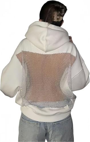 Pinclodly Womens Hoodies See Through Fishnet Y2K Hoodie Backless