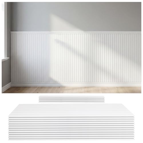 QUTREY Wainscoting Panels White 12 Pack Board and Batten Wall Panel kit Panels Cover 39.6x117.6 Inch 3D Wall Panels for Interior Wall Decor TV Background Living Room Office