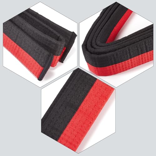 CREATCABIN Black Red Taekwondo Belt Polyester Martial Arts Belt Judo Karate TKD Aikido Uniform Ranking Belt Long Soft Universal Fit Belts Jiu Jitsu for Perfomance Sports Training Equipment 9.18ft - Thumbnail 6