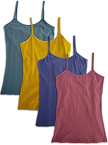 Kalon Women's 4-Pack Shelf Bra Tank Top Camisole Classic Spaghetti Strap (3X-Large, Festival)