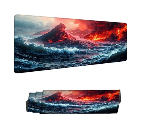 Alfombrilla de Ratón para Juegos, Gris Alfombrilla Ratón XXL 1500 x 800 MM,Volcán Escritorio Desk Mat, Mouse Pad con Superficie Suave y Base de Goma Antideslizante, para Oficina Gaming en Casa H-117