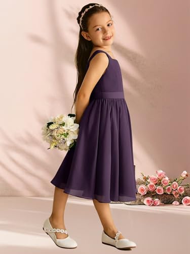 Square Neck Chiffon Flower Girl Dresses for Wedding A-line Tea Length First Communion Dress4