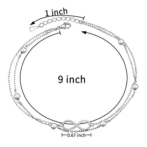 Flyow Anklet For Women S925 Sterling Silver Adjustable Foot Beaded Infinity Ankle Bracelet Anklets, 9 10 Inches #TOP6