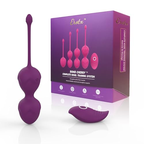 Erotx Bomb Cherry Complete Kegel Training System, Doctor Recommended Graduated Ben-Wa Kegel Balls Set + Rechargeable Vibrating Kegel Massage Ball, Improve Vaginal Tightness & Bladder Control (Purple)