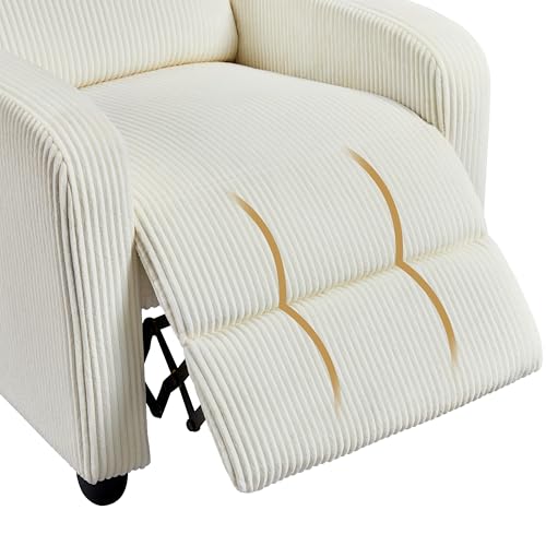 Yaheetech Recliner Armchair Single Padded Seat Corduroy Fabric Sofa Lounge Home Living Room Theater Adjustable Leg Rest and Reclining Functions Beige - Image 7