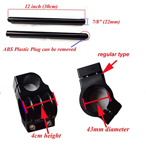 Image of 43mm Clip ons Handlebar Fit for Fork Tube 43mm cafe Racer Motorcycle handlebars 7 /8 inch, 43 mm Clip on Assembly CNC Black Bars