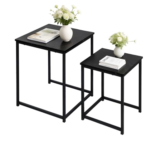 BIGTREE Beistelltisch, Couchtisch 2er Set, Moderner Sofatisch, Wohnzimmertisch aus Holz, Satztisch mit Metallgestell, Stapelbar, Quadratisch/Schwarz BIGTREE Beistelltisch, Couchtisch 2er Set, Moderner Sofatisch, Wohnzimmertisch aus Holz, Satztisch mit Metallgestell, Stapelbar, Quadratisch/Schwarz