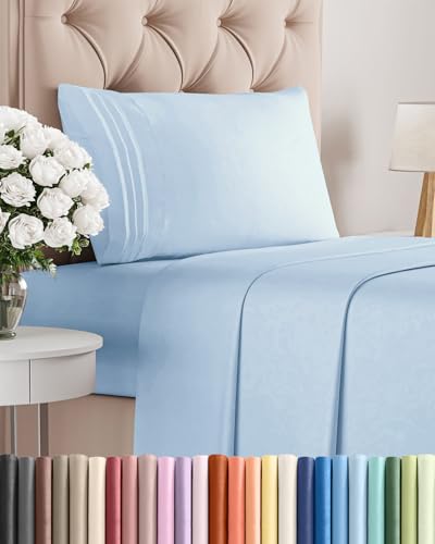 Twin Size 3 Piece Sheet Set - Comfy Breathable & Cooling Sheets - Hotel Luxury Bed Sheets for Women and Men - Deep Pockets Easy-Fit Soft and Wrinkle Free Sheets - Light Blue Oeko-Tex Bed Sheet Set