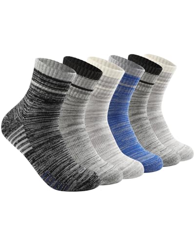 6 Pairs Men's Hiking Socks - Lightweight Cushioned Moisture Wicking Quarter Crew Socks
