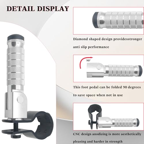 Image of M8 Motorcycle CNC Aluminum 90 Degree Folding Rearsets Folded Motorbike Footrest Bicycle Footpegs Foot Pegs Pedal Universal (Silver)