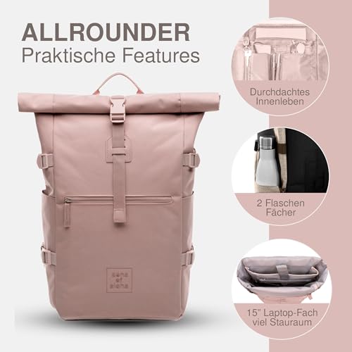 SONS OF ALOHA Rucksack KANE Roll-Top Kurierrucksack XL groß - PET recycelt, wasserabweisend - Wander-Rucksack Laptop-Fach 15 Zoll rose