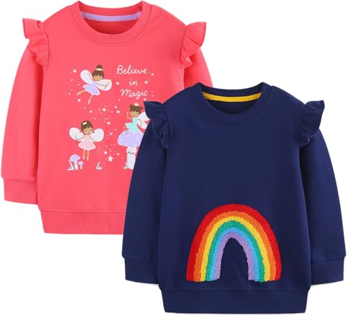 VZF - VZF Toddler Girl Sweatshirt Crewneck Long Sleeve Shirt - Rainbow and Hot Pink Fall Pullover Top, 3T - Best Deal on Amazon