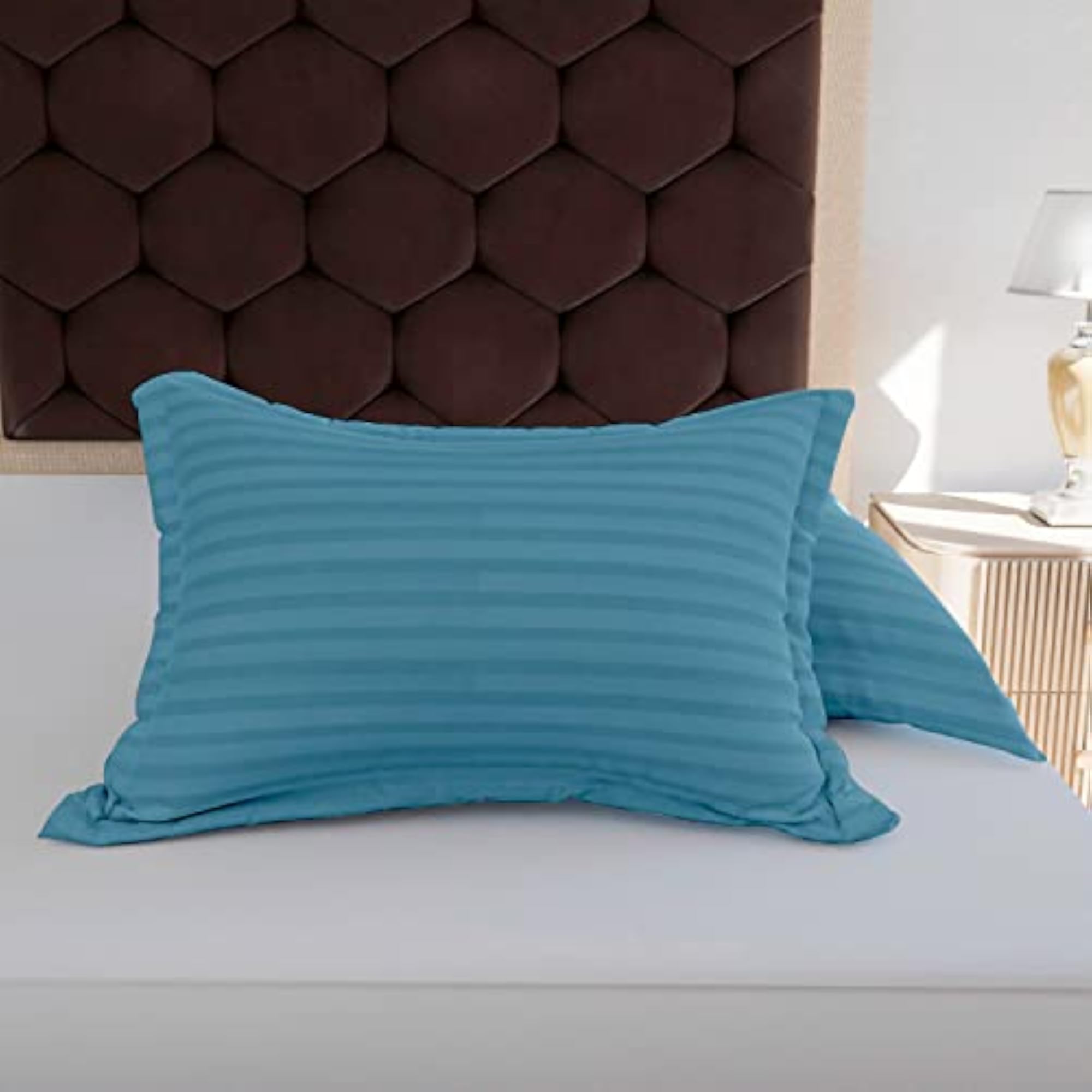 210TC Soft Luxury Satin Stripe Cotton Pillow Covers Set of 2