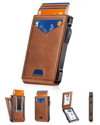 Wallet for Men RFID Wallet with 2 ID Windows & Money Clip Slim Pop Up Card Holder for 10-12 Cards Bifold Minimalist Smart Wallet for Front Pocket Compact Metal Credit Card Holder Gifts for Men